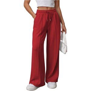 Womens Wide Leg Sweatpants High Waisted Red